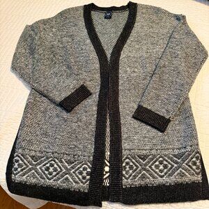 GAP WOMENS RELAXED OPEN-FRONT CARDIGAN, MIXED BLACK, SIZE XL, WOOL BLEND